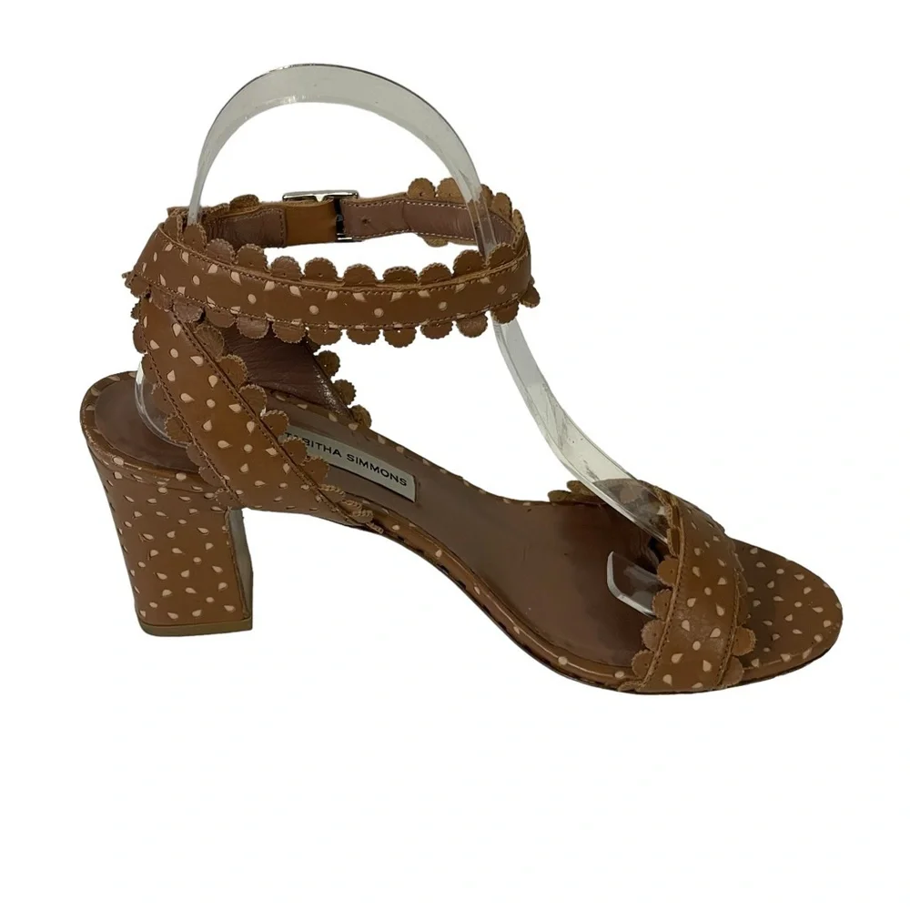 Tabitha Simmons Brown Leather Scalloped Ankle Strap Block Heel Sandal 36 US 5